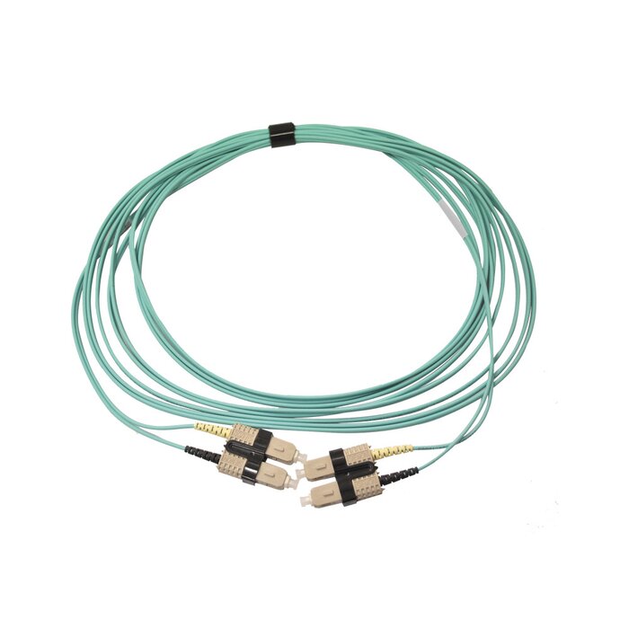 Jumper de Fibra Óptica Multimodo 50/125 OM3 XGLO, SC-SC Duplex, OFNR, Color Aqua, 5 Metros