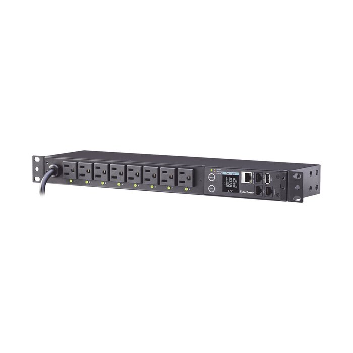 PDU Switchable por Toma, Para Distribución de Energía, Entrada 120 Vca NEMA 5-15P, Con 8 Salidas NEMA 5-15R, Horizontal 19in, 1UR