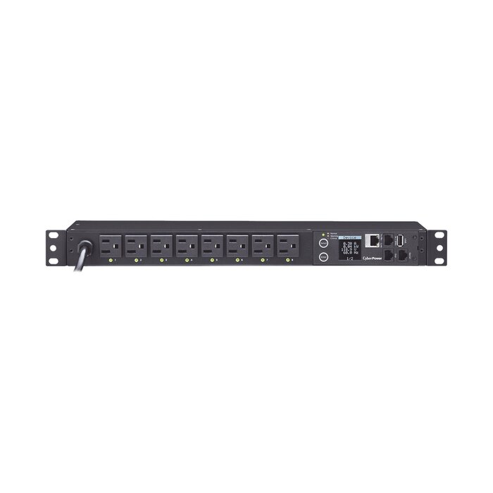 PDU Switchable por Toma, Para Distribución de Energía, Entrada 120 Vca NEMA 5-15P, Con 8 Salidas NEMA 5-15R, Horizontal 19in, 1UR