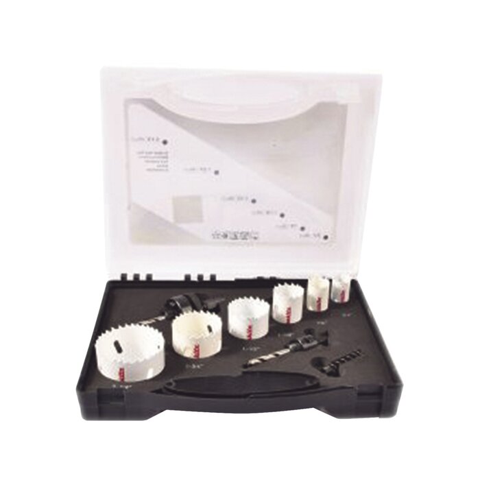 Kit de broca sierras (3/4 - 2 1/4 in) incluye 6 piezas de broca sierras, 2 adaptadores y resorte de expulsión.