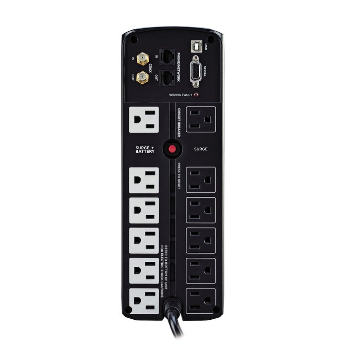 UPS de 1500 VA/900 W, Topología Línea Interactiva, Entrada 120 Vca NEMA 5-15P, Tipo Mini Torre, Con 12 Tomas NEMA 5-15R