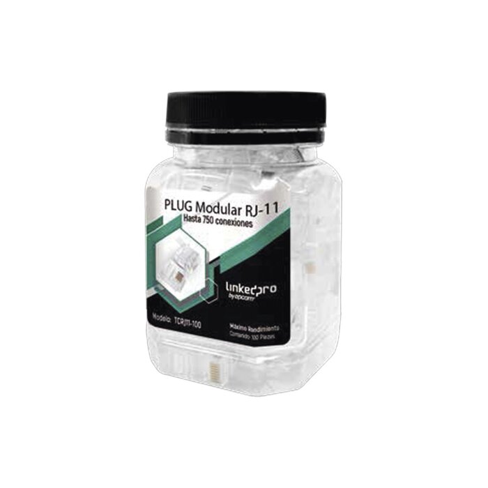 Bote con 100 piezas de plug modular tipo RJ11 de 4 contactos chapado de oro a 50 micras
