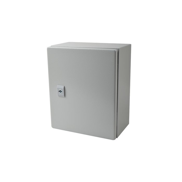 Gabinete de Acero IP66 Uso en Intemperie (250 x 300 x 150 mm) con Placa Trasera Interior y Compuerta Inferior Atornillable (Incluye Chapa y Llave).