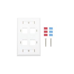 Placa de pared de 4 puertos, Keystone, con espacio para etiqueta, Color blanco