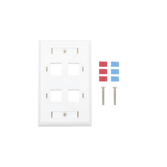 Placa de pared de 4 puertos, Keystone, con espacio para etiqueta, Color blanco