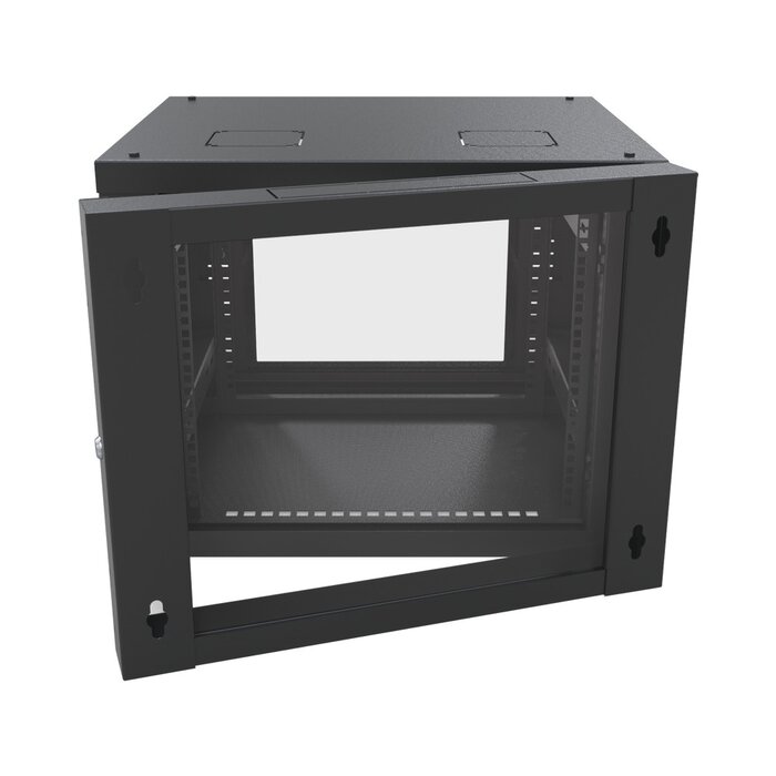 Gabinete Abatible de Pared (Con Marco Trasero) con Rack 19" de 12 Unidades. Ventana de Cristal Templado.