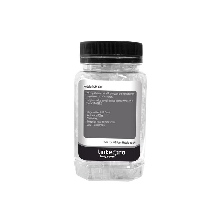 Bote con 100 Piezas de Plug Modular RJ45 Cat6A chapado de oro a 30 micras para durabilidad extrema