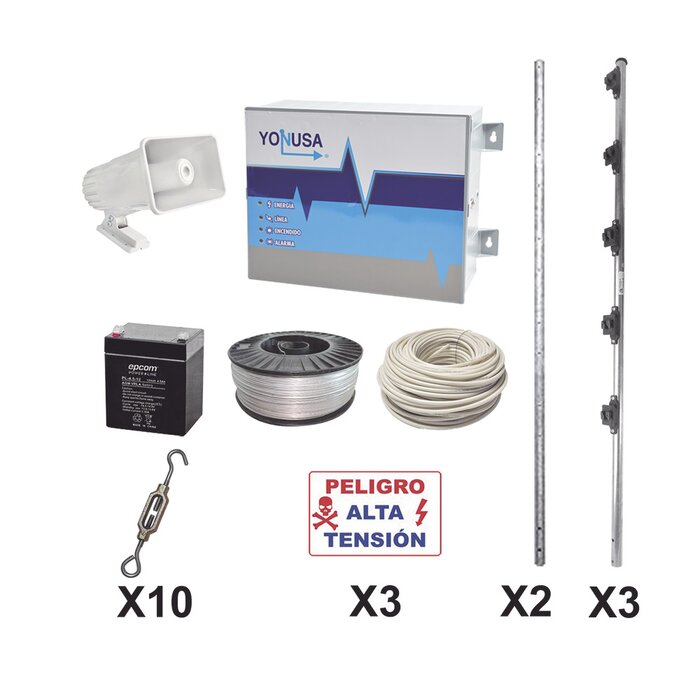 KIT ESENCIAL PARA 25Mts PERIMETRALES DE CERCO ELÉCTRICO PARA PROTECCIÓN DE ROBOS EN CASAS, NEGOCIOS, BODEGAS,ETC.