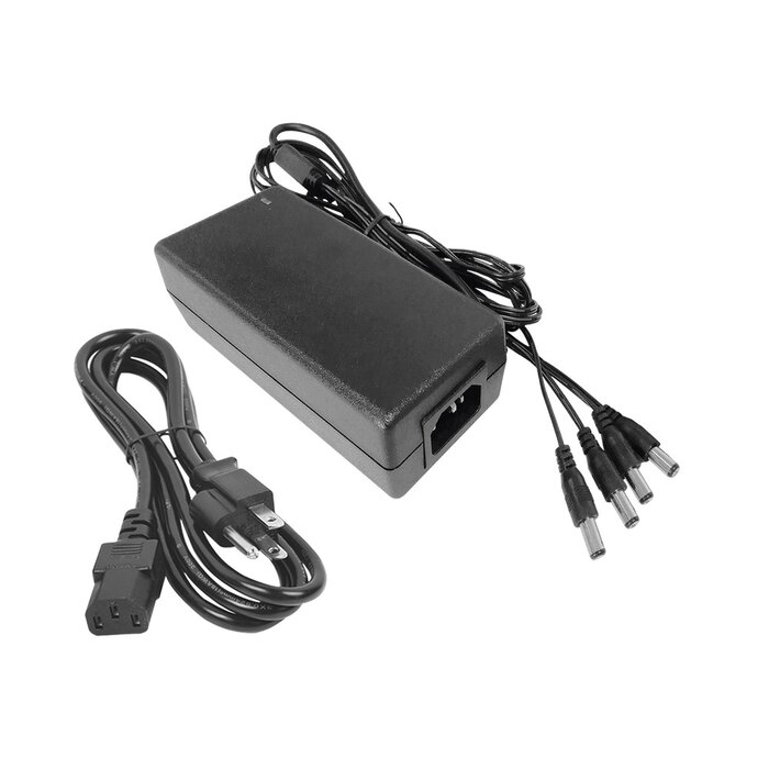 Fuente de 12 Vcd 5 Amper, Con 4 salidas jack macho de alimentación; Voltaje de entrada : 96-264 Vca