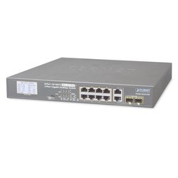 Switch PoE+ / distancia 250 metros / 8 puertos + 2 combo TP/SFP gigabit y pantalla LCD para monitoreo