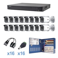 KIT TurboHD 1080p / DVR 16 Canales / 16 Cámaras Bala (exterior 2.8 mm) / Transceptores / Conectores / Fuente de Poder Profesional