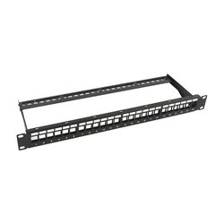 Patch panel modular sin blindaje de 24 puertos, 1U, con barra para organizar cable