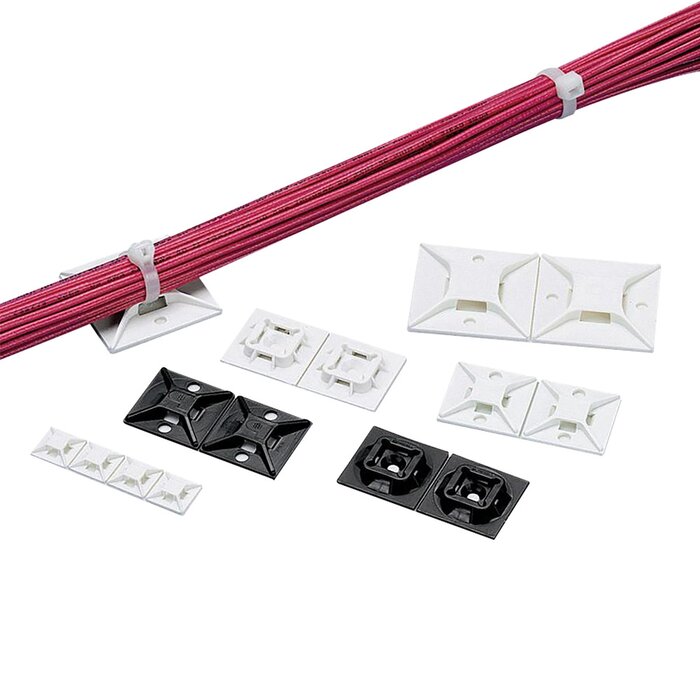 Sujetador Para Cable con Cinchos, de 4 vías, con Adhesivo Acrilico, 25.4 x 25.4mm (1in x 1in), Color Negro, Uso en Exterior, 1 pieza