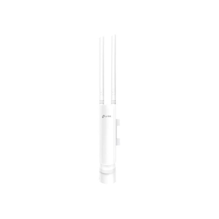 Punto de acceso WiFi Omada para exterior, 802.11 b/g/n (2.4 GHz), 2 antenas de 3 dBi desmontables, alimentación PoE pasivo, soporta hasta 50 clientes.