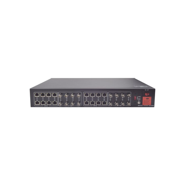 200 metros en 4K , 300 metros en 5MP , VIDEO+PODER / 16 Canales / TODO INCLUIDO PARA RACK / Para transmisión de alimentación ( de 36 Vcd a 12 Vcd) y video (HD-TVI) / 4K / SIN RUIDO / INSTALACIÓN LIMPIA