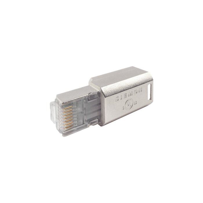 Plug RJ45 Cat6A Blindado, Terminación en Campo, Compatible con Todas las Categorías, Con Clip Protector de Seguro