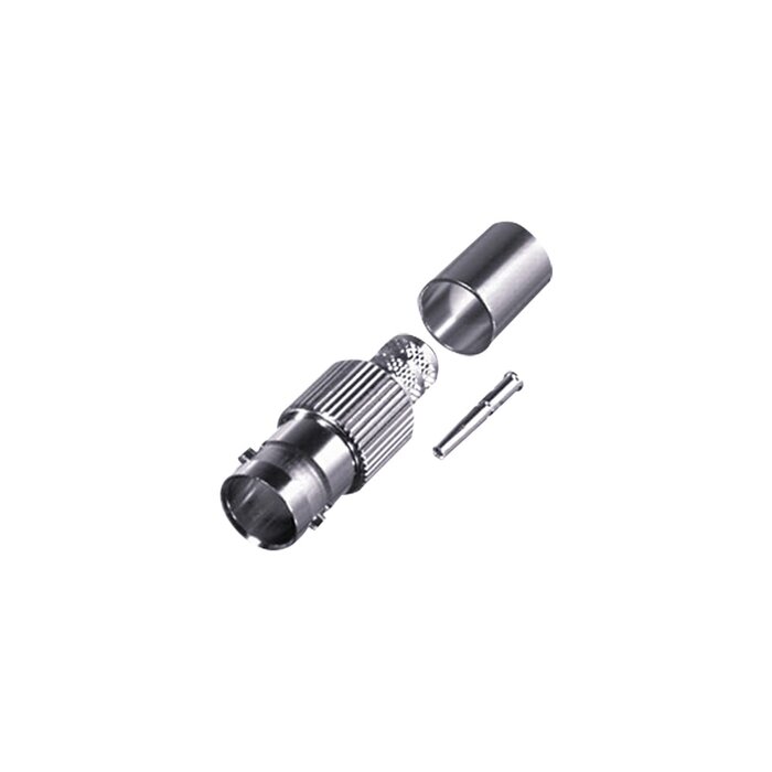 Conector BNC Hembra de Anillo Plegable para cables RG-6/U, 75 Ohm Ni/Au/Teflon.