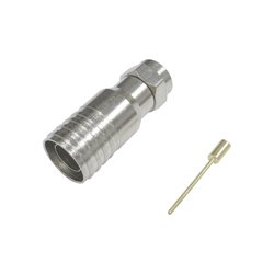 Conector F Macho (75 Ohm), de Anillo Plegable para instalar en cables RG-11, Bronce Niquelado.