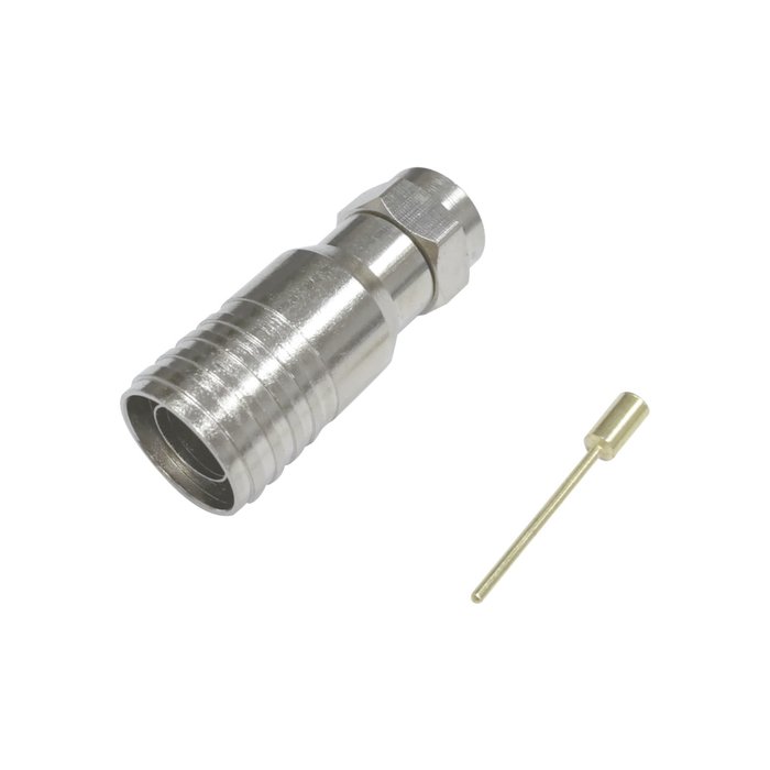 Conector F Macho (75 Ohm), de Anillo Plegable para instalar en cables RG-11, Bronce Niquelado.