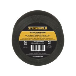 Cinta Eléctrica para Aislar, de PVC, Trabajo Pesado, Grosor de 0.21 mm (8.5 mil), Ancho de 38 mm, y 20 m de Largo, Uso Interior/Exterior, Color Negro
