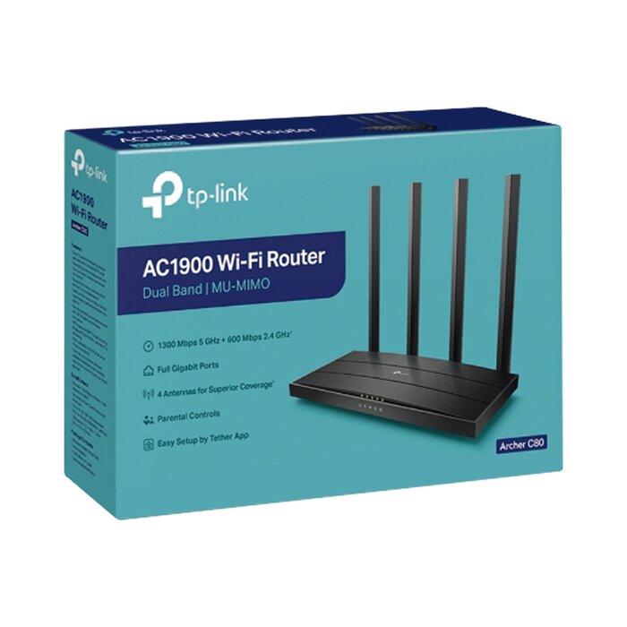 Router inalámbrico AC Wave 2 1900 doble banda 1 puerto WAN 10/100/1000 Mbps y 4 puertos LAN 10/100/1000 Mbps, MIMO 3X3, Beamforming