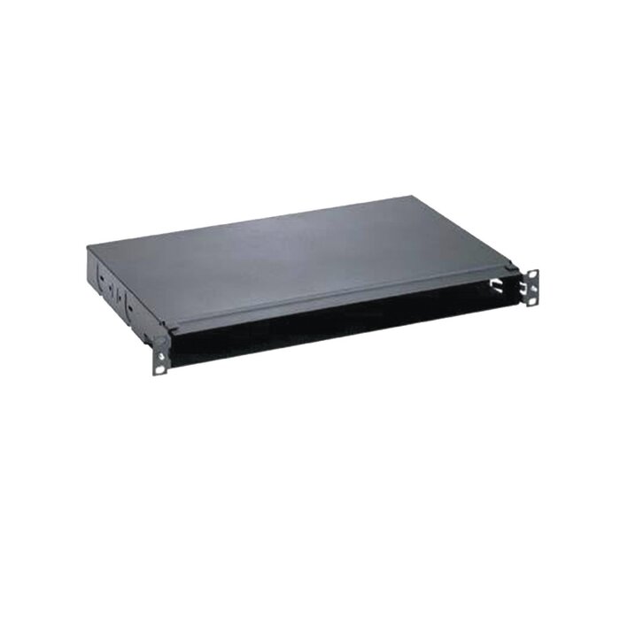 Panel de Distribución de Fibra Óptica, Acepta 4 Casetes QuickNet o Placas FAP/FMP con Panel CFAPPBL1 (No Incluido), Bandeja Fija, Hasta 96 Fibras, Color Negro, 1UR