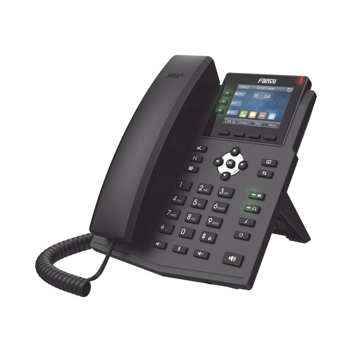 Teléfono IP Empresarial con Estándares Europeos, 6 lineas SIP con pantalla LCD a color, puertos Gigabit, IPv6, Opus y conferencia de 3 vías, PoE/DC (incluye fuente).
