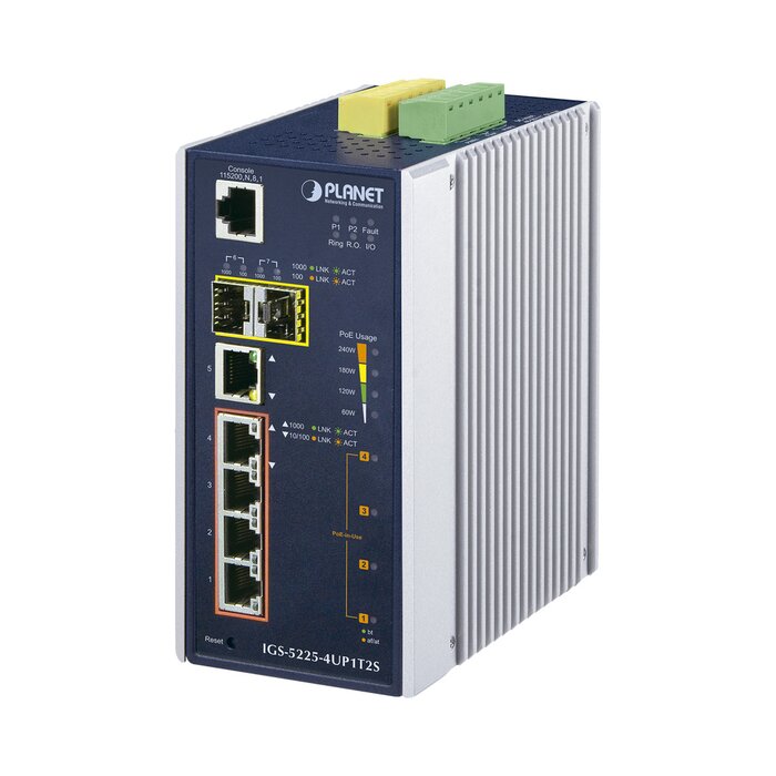 Switch Industrial Administrable 4 Puertos Gigabit c/Ultra PoE 802.3af/at, 2 Puertos SFP