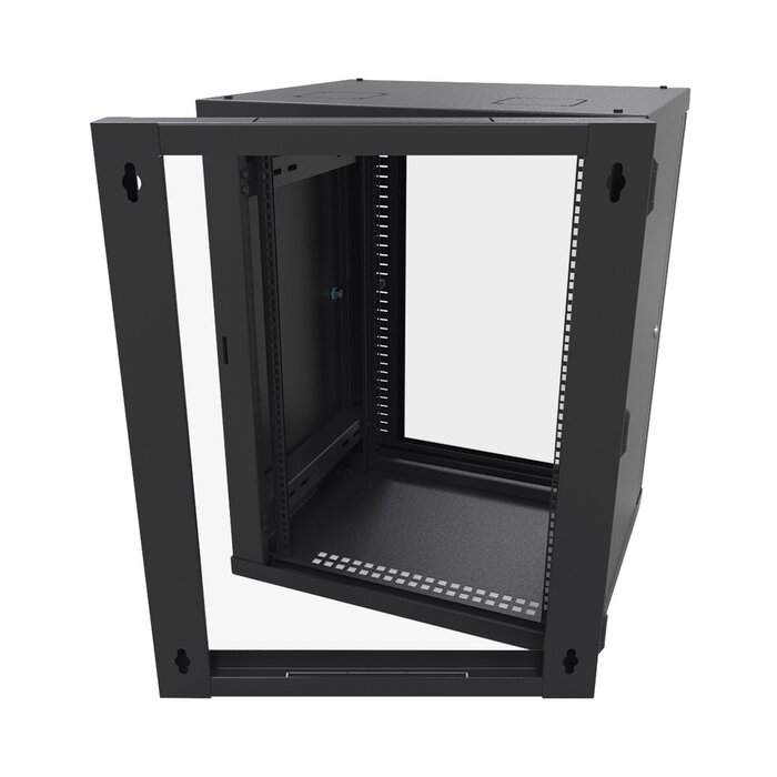 Gabinete Abatible de Pared (Con Marco Trasero) con Rack 19" de 16 Unidades. Ventana de Cristal Templado.