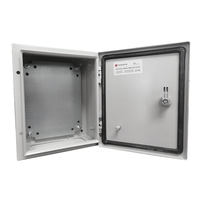 Gabinete de Acero IP66 Uso en Intemperie (400 x 400 x 200 mm) con Placa Trasera Interior y Compuerta Inferior Atornillable (Incluye Chapa y Llave).