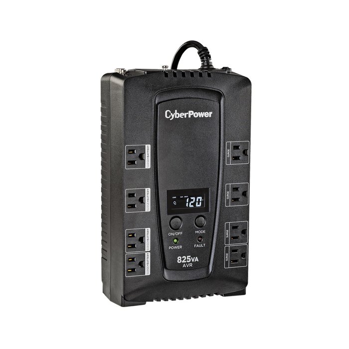 UPS de 825 VA/450 W, Topología Línea Interactiva, Entrada 120 Vca NEMA 5-15P, Tipo Gabinete Compacto, Con 8 Tomas NEMA 5-15R