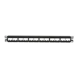 Panel de Parcheo Modular Mini-Com (Sin Conectores), Plano, Sin Blindaje, Con Etiqueta y Cubierta, de 24 puertos, 1UR
