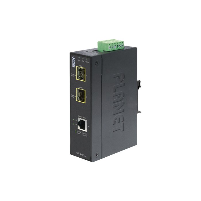 Convertidor de Medios Industrial 10/100/1000 Base-T a 2puertos 100/1000 Base-X SFP