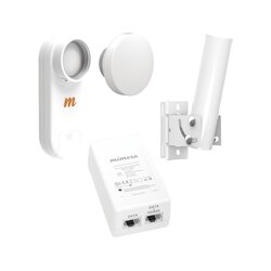 Kit de radios C5X, rango de frecuencia extendida (4.9 a 6.4 GHz), incluye inyector POE, montaje universal para tubo o poste Y una antena de 12 dBi