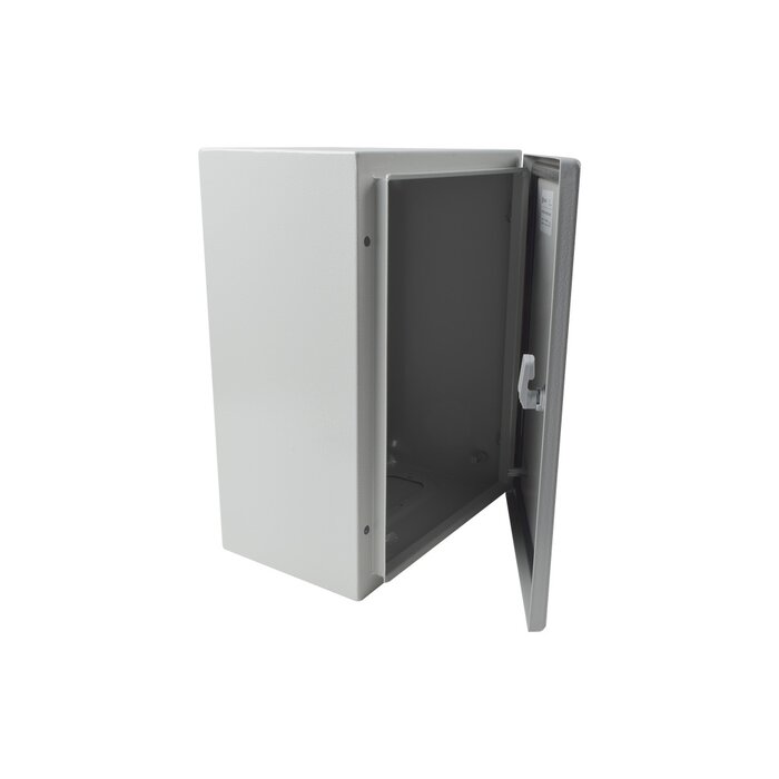 Gabinete de Acero IP66 Uso en Intemperie (300 x 400 x 200 mm) con Placa Trasera Interior y Compuerta Inferior Atornillable (Incluye Chapa y Llave).