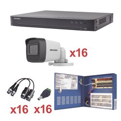 KIT TurboHD 1080p / DVR 16 Canales / 16 Cámaras Bala (exterior 2.8 mm) / Transceptores / Conectores / Fuente de Poder Profesional