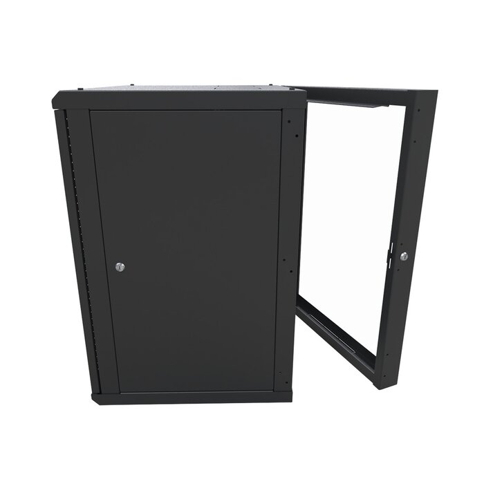 Gabinete Abatible de Pared (Con Marco Trasero) con Rack 19" de 16 Unidades. Ventana de Cristal Templado.