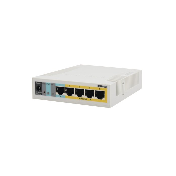 Switch Mikrotik 5 puertos PoE (Pasivo) Gigabit Ethernet y 1 SFP