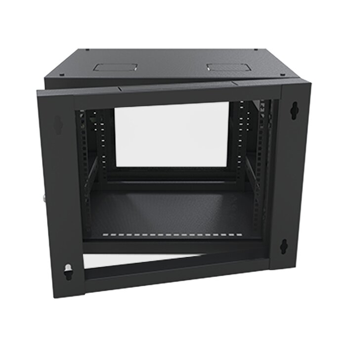 Gabinete Abatible de Pared (Con Marco Trasero) con Rack 19" de 9 Unidades. Ventana de Cristal Templado.
