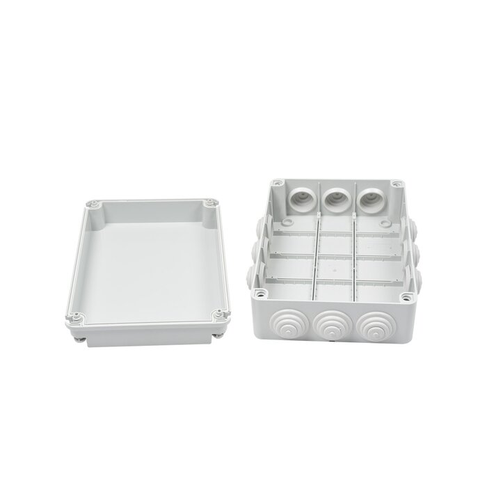 Caja de derivación de PVC Auto-extinguible con 12 entradas, tapa atornillada, 300x220x120 MM, Para Exterior (IP55)