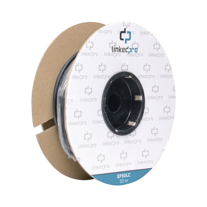 Carrete de Fibra Óptica Monomodo con conectores LC-LC Duplex, Reforzada con Kevlar, de 50 metros