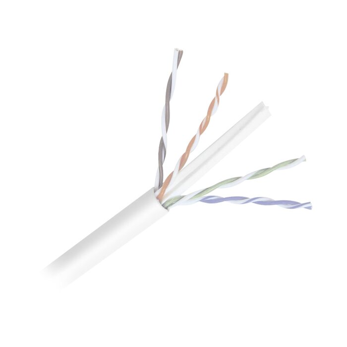 Bobina de cable de 305 metros de cable Cat6 de alto desempeño, super flexible, UL, Cobre, color blanco, para aplicaciones de CCTV y redes de datos
