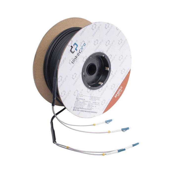 Carrete de Fibra Óptica Monomodo con conectores LC-LC Duplex, Reforzada con Kevlar, de 100 metros