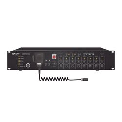 Controlador de Evacuación de 500 W, 8 Zonas independientes, 4 entradas de audio, 2 entradas de micrófono, capacidad a 19 controladores, y 32 micrófonos remotos.