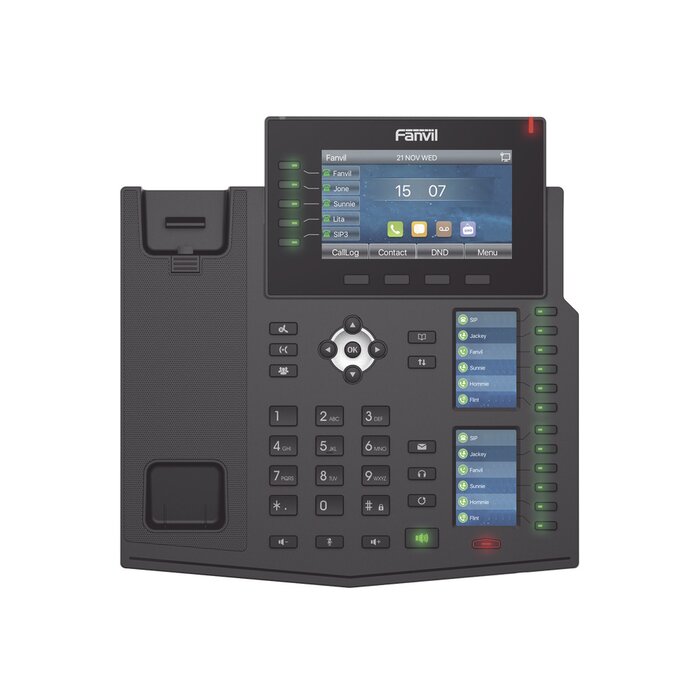 Teléfono IP Empresarial con Estándares Europeos, 20 lineas SIP con pantalla LCD a color, 60 teclas DSS/BLF, puertos Gigabit, IPv6, Opus y conferencia de 3 vías, PoE/DC (incluye fuente).