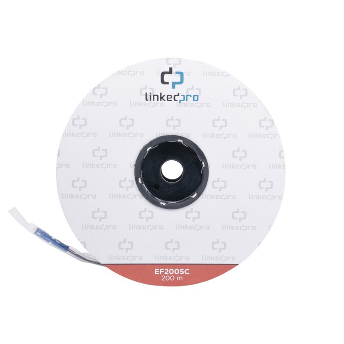 Carrete de Fibra Óptica Monomodo con conectores SC-SC Duplex, Reforzada con Kevlar, de 200 metros