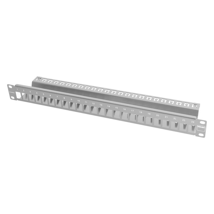 Patch Panel TERA-MAX Blindado de 24 Puertos, Modular, Plano, Color Negro, 1UR