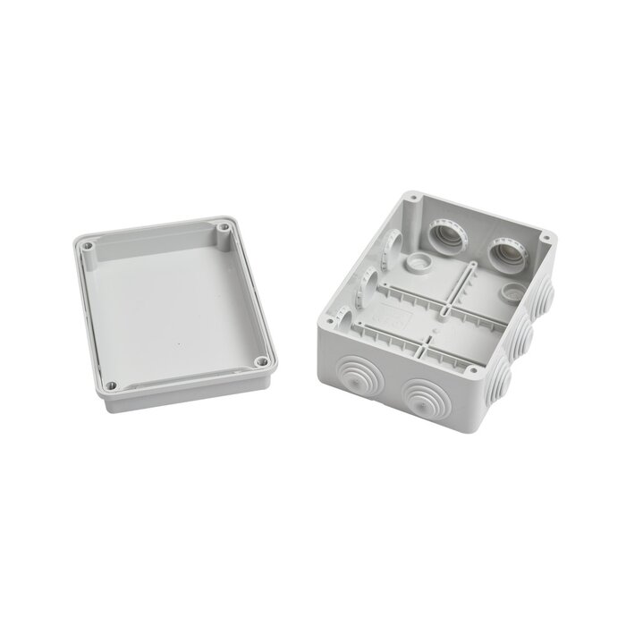 Caja de derivación de PVC Auto-extinguible con 10 entradas, tapa atornillada, 150x110x70 MM, Para Exterior (IP55)
