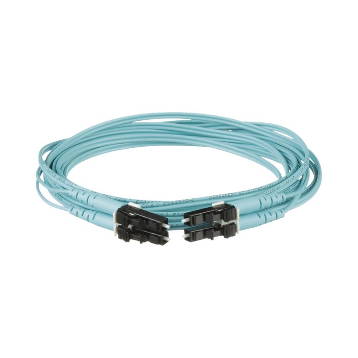 Jumper de Fibra Optica Multimodo 50/125 OM4, LC-LC Duplex, OFNR (Riser), Color Aqua, 1 Metro