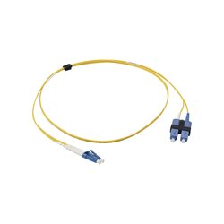 Jumper de Fibra Óptica Monomodo (OS2), XGLO, Riser, LC/UPC-SC/UPC Duplex, OFNR, Color Amarillo, 1 Metro